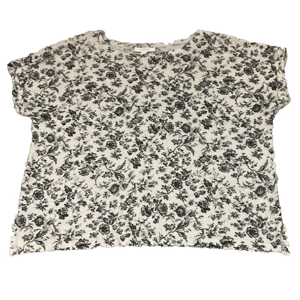 Charter Club Womens PXL 100% Linen Floral Cropped Casual Beach Top Tee Coastal